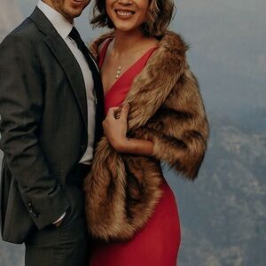 Faux Fur Brown Stole Cape Jacket Wrap Evening Elegant (small - medium)